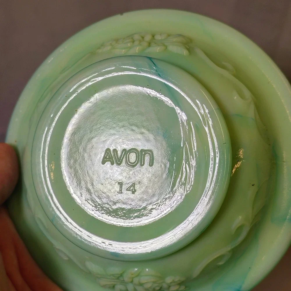Avon Vintage Green Teal Slag Glass Roses Mini Pitcher and Bowl Basin‎ Set